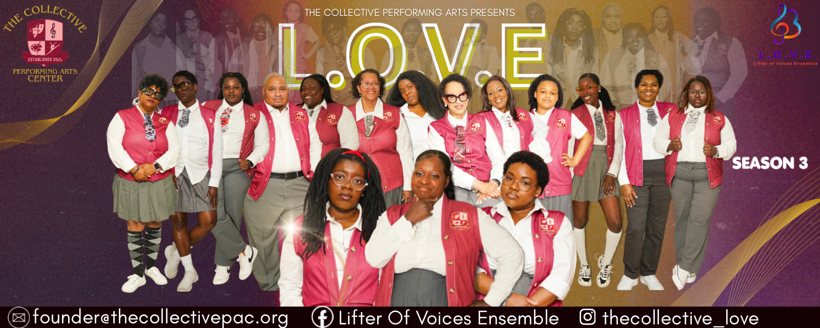 L.O.V.E. Season 3 choir portrait featuring ensemble members in burgundy vests